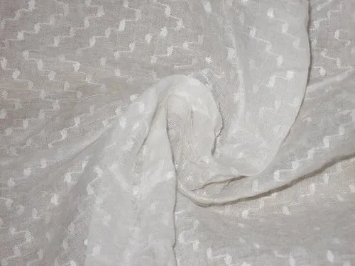 White cotton organdy fabric leno dobby curvy zigzag design 44&quot; wide