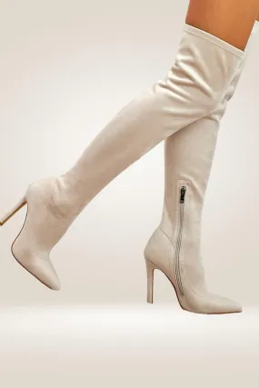 White Over The Knee High Heel Boots