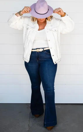 White Studded Button Up Denim Jacket