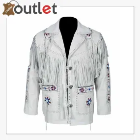 White Western Style Genuine Finished Cow Leather jacket