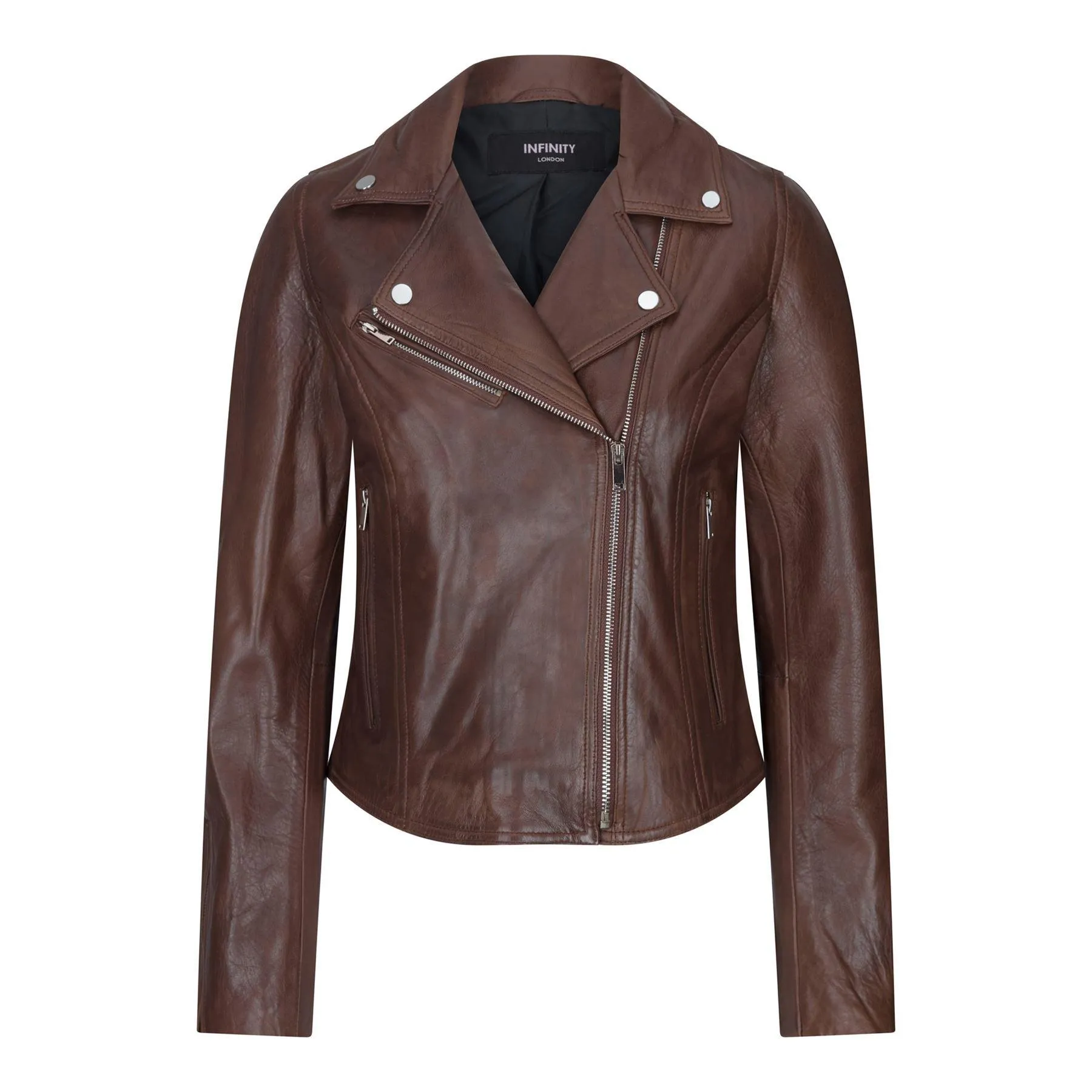 Womens Real Leather Biker Jacket Cross Zip Soft Slim Fit Brando Tan Brown Black Red Yellow