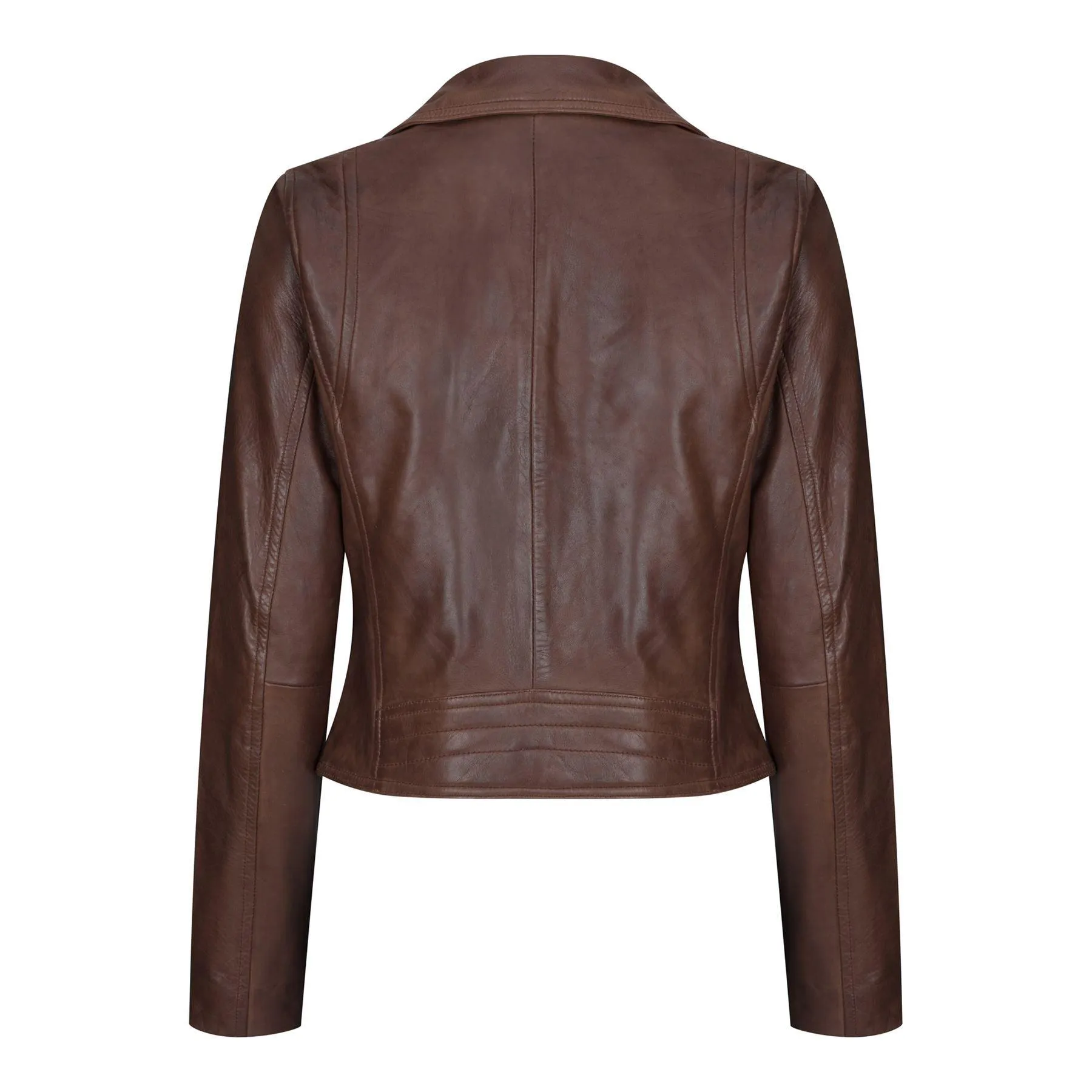 Womens Real Leather Biker Jacket Cross Zip Soft Slim Fit Brando Tan Brown Black Red Yellow